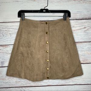 Altar’d State Camel Tan Suede Button Mini Skirt